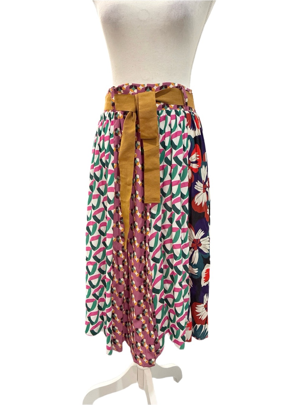 Dixie Vintage Multi Color Floral Printed Panel Midi Skirt with Ribbon Tie Size M - Picture 3 of 6
